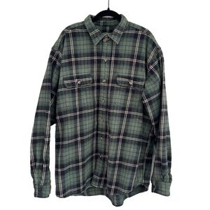 Vintage Field and Stream Plaid Flannel Green And Black Button Shirt XXL TALL